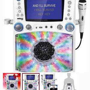 Used 1x white karaoke machine w/blue tooth, original directions & cover on CD